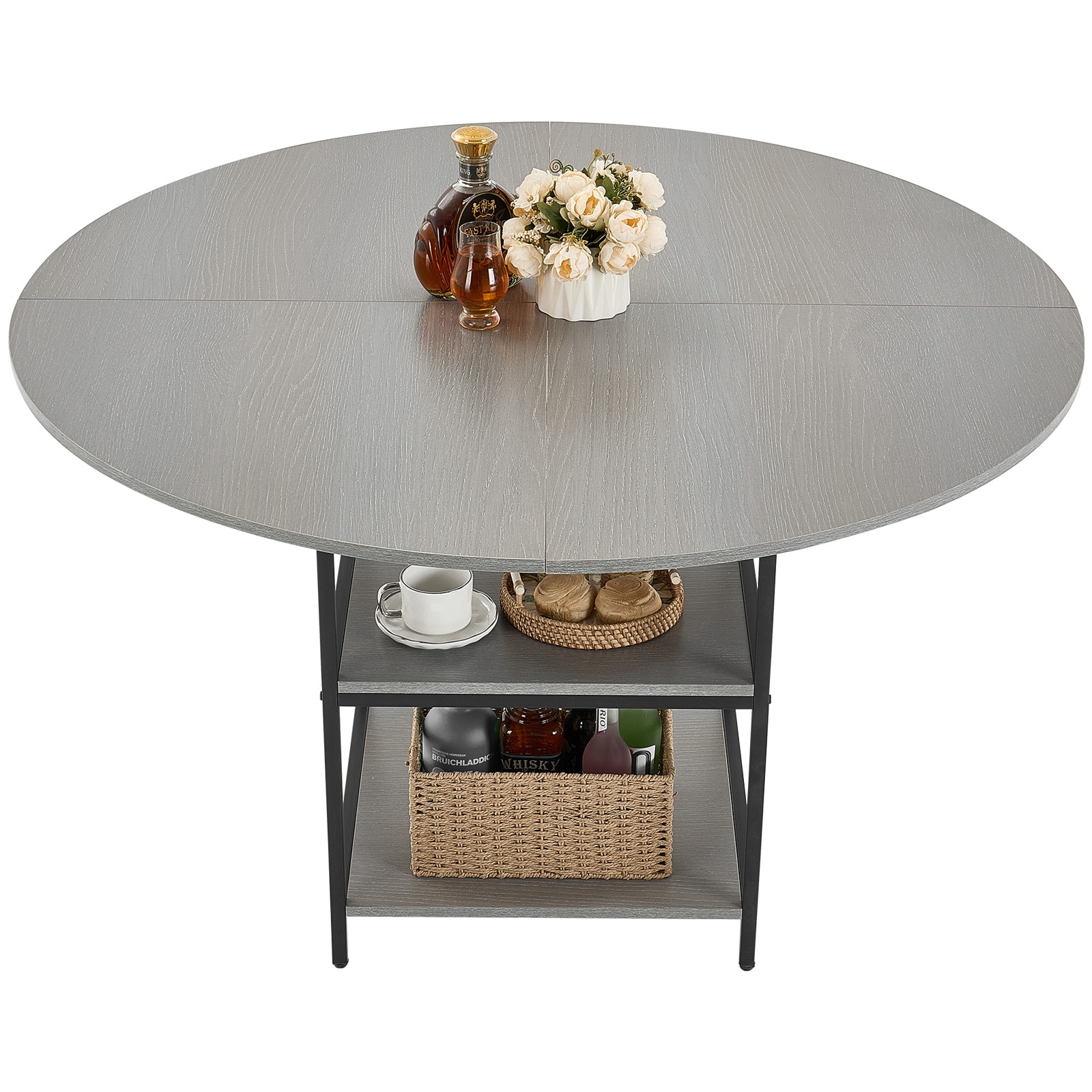 47 In Round Dining Table Wood Kitchen Table For 4-6 Person Grey (Only Table)_voghion.com